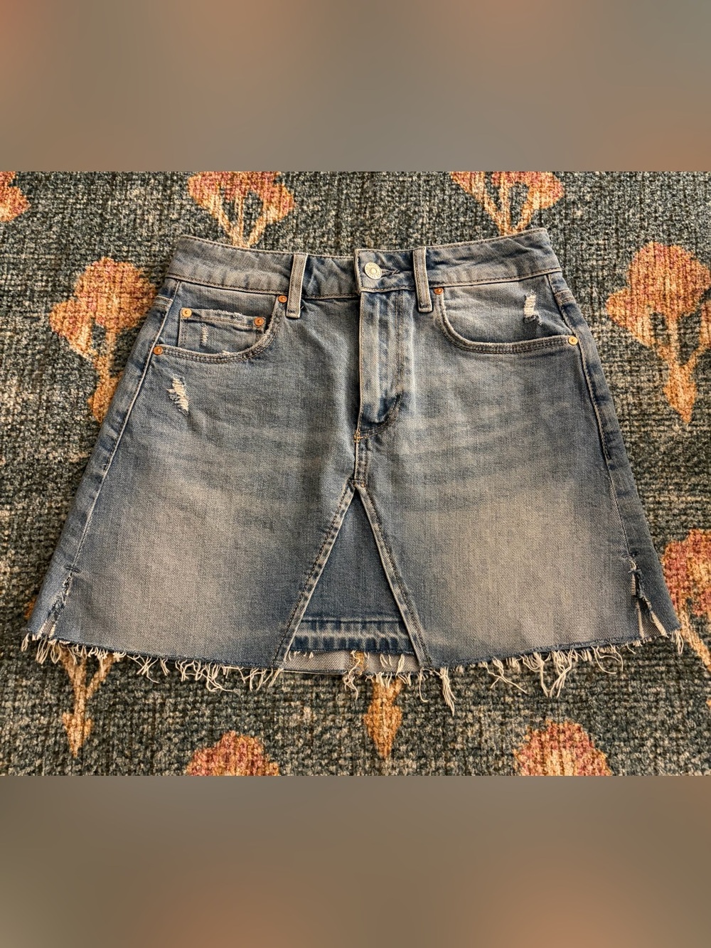 PAIGE Distressed Denim Mini Skirt